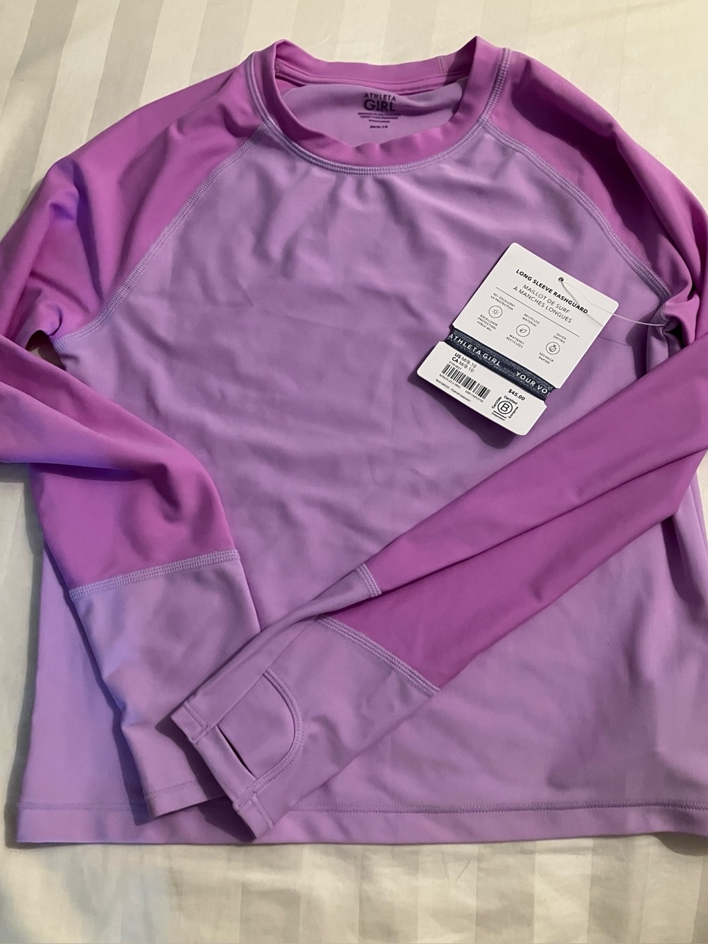 NWT Athleta Girls Lilac Long-Sleeve Rash-guard 8-10
